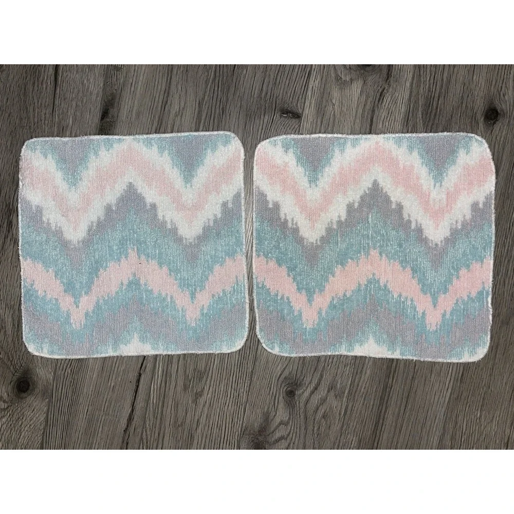 Vintage Towel‎ Set Of 6 Abstract Chevron Print Pink Blue & White